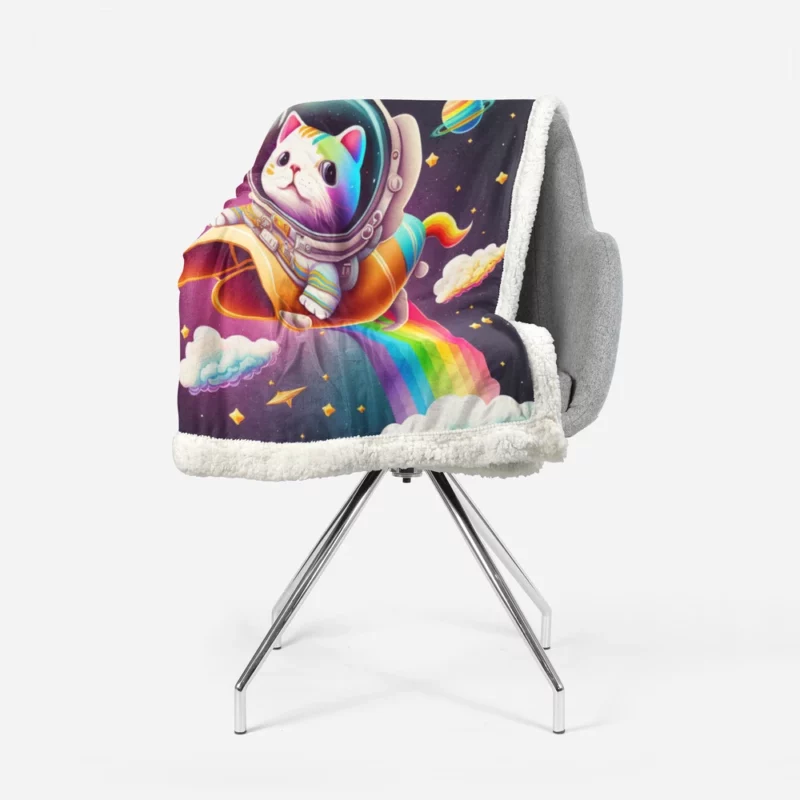 Rainbow Rocket Cartoon Cat Sherpa Fleece Blanket 1