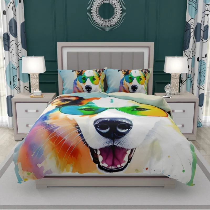 Rainbow Shades with Furry Puppy Bedding Set 1
