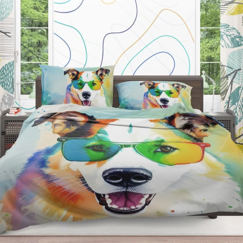 Rainbow Shades with Furry Puppy Bedding Set