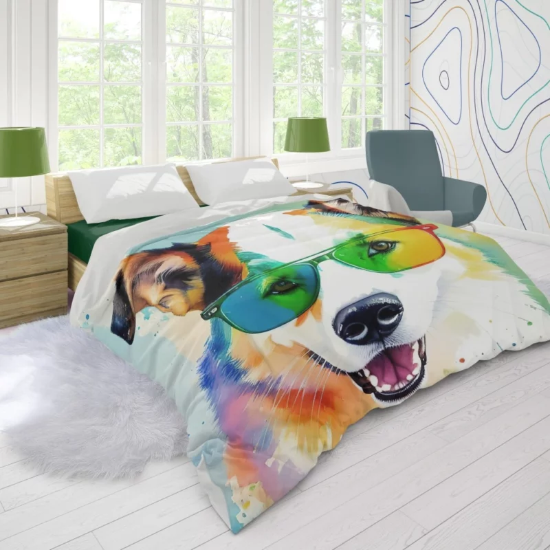 Rainbow Shades with Furry Puppy Duvet Cover