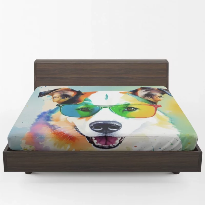 Rainbow Shades with Furry Puppy Fitted Sheet 1