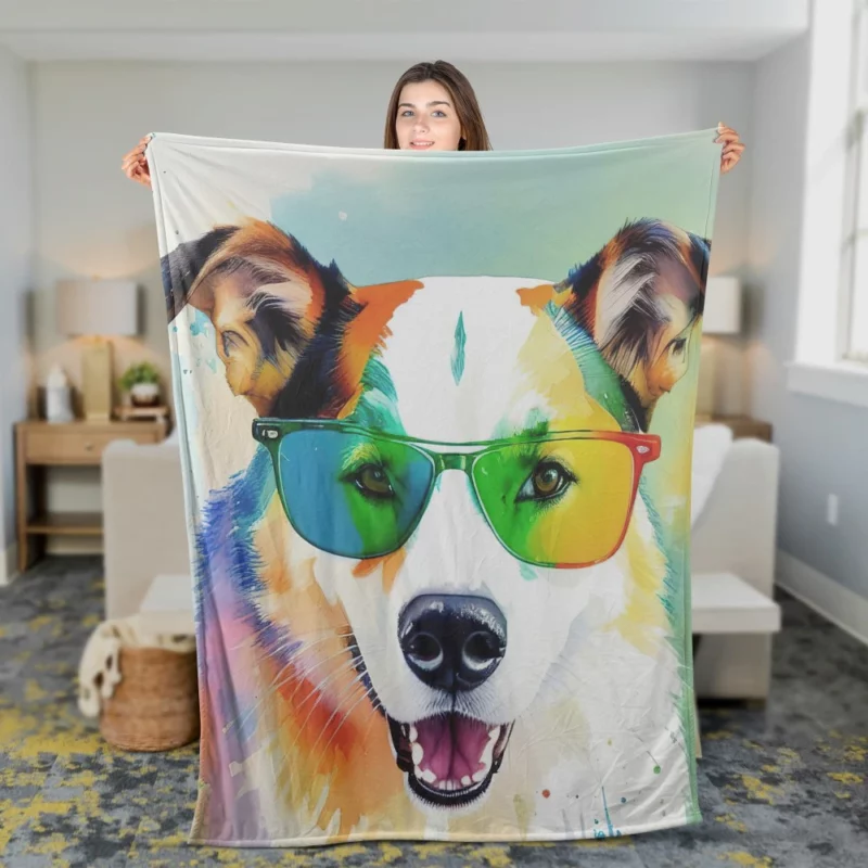 Rainbow Shades with Furry Puppy Fleece Blanket 2