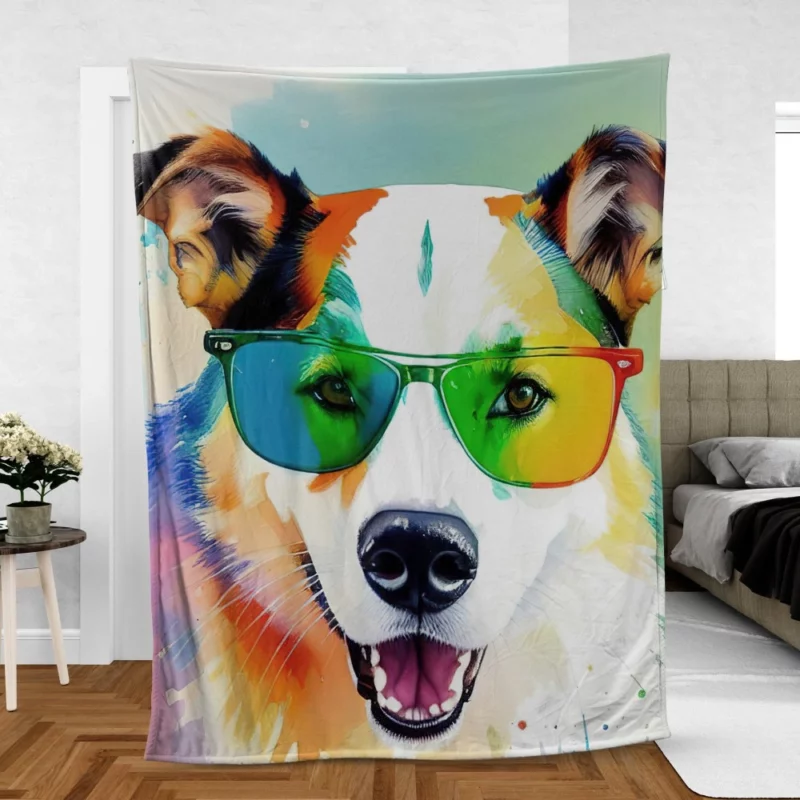 Rainbow Shades with Furry Puppy Fleece Blanket