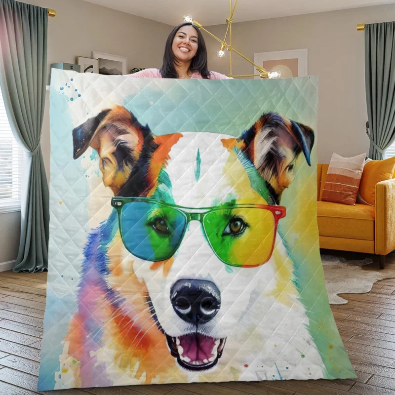 Rainbow Shades with Furry Puppy Quilt Blanket