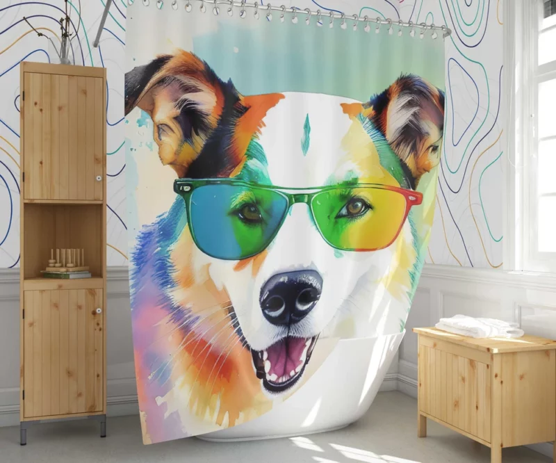 Rainbow Shades with Furry Puppy Shower Curtain 1
