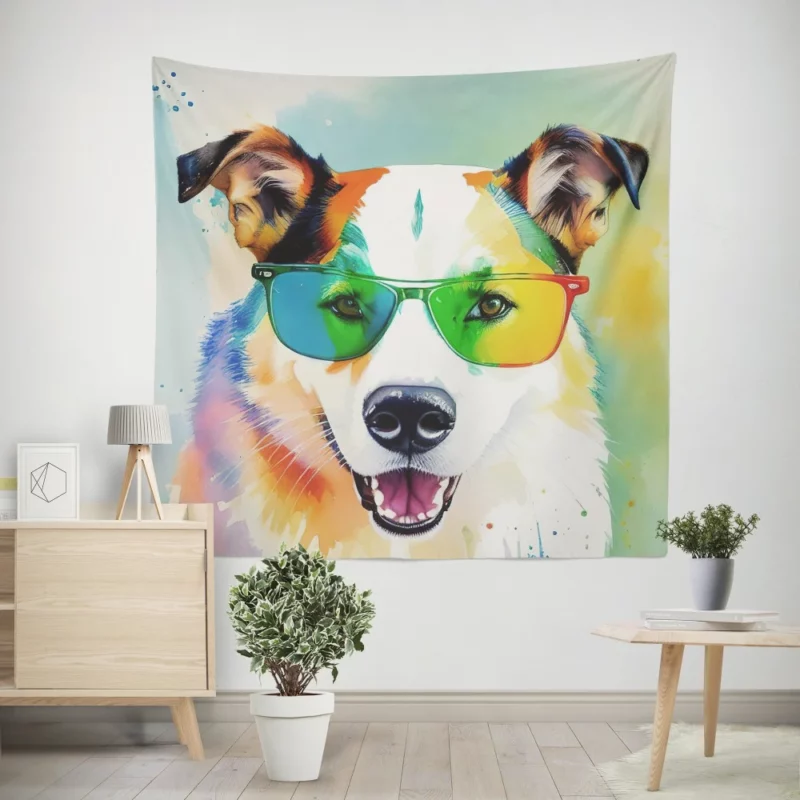Rainbow Shades with Furry Puppy Wall Tapestry