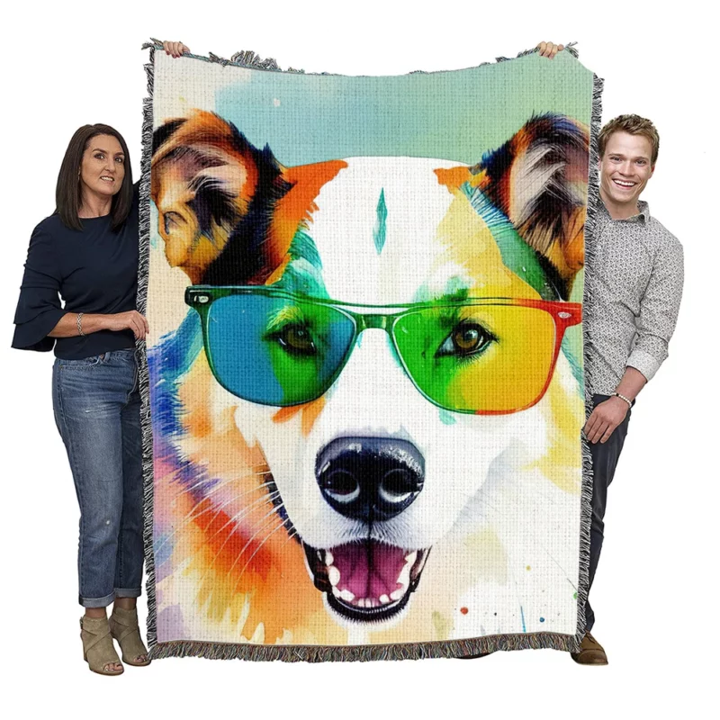 Rainbow Shades with Furry Puppy Woven Blanket