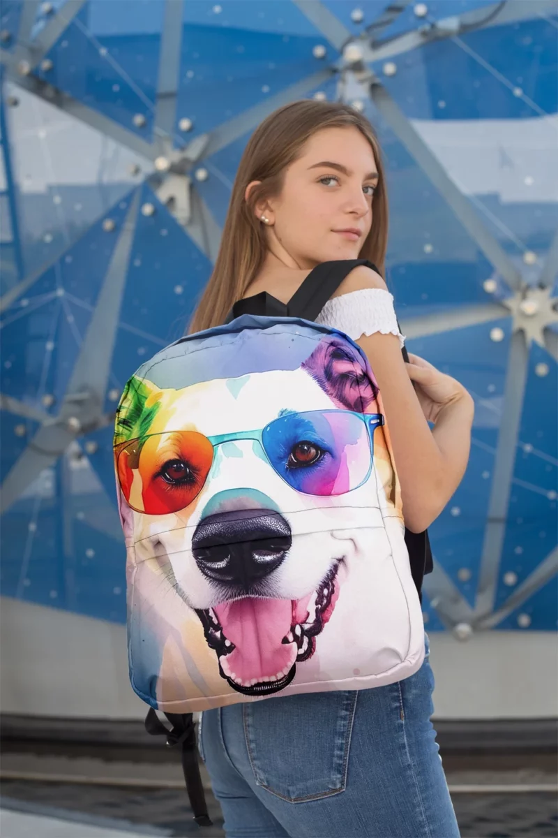 Rainbow Sunglasses Dog Watercolor Print Backpack 2