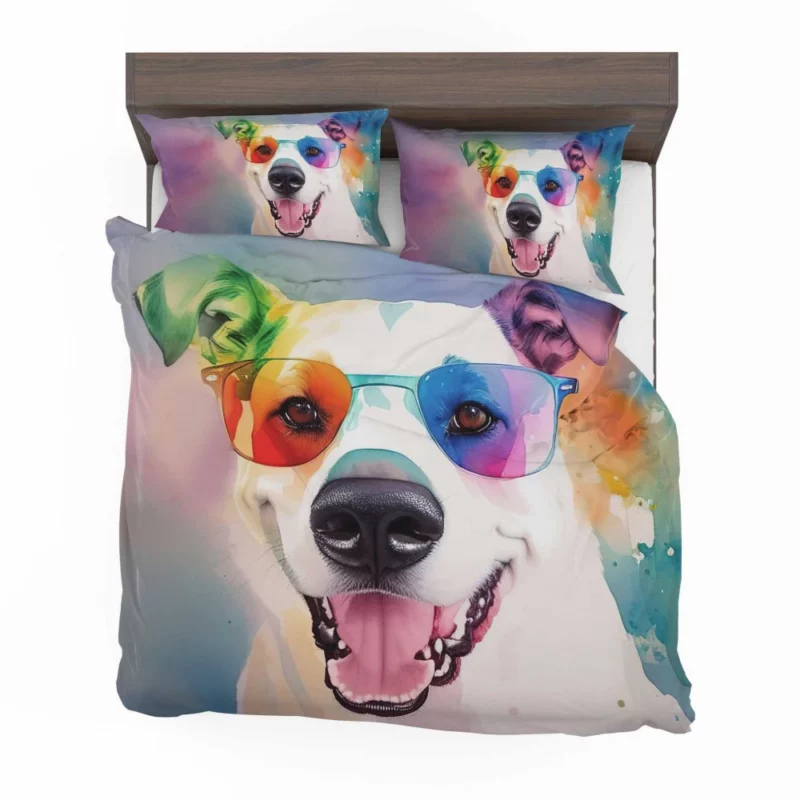 Rainbow Sunglasses Dog Watercolor Print Bedding Set 2