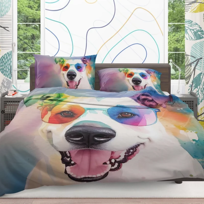Rainbow Sunglasses Dog Watercolor Print Bedding Set