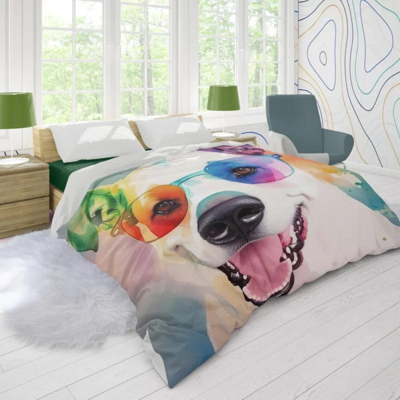 Rainbow Sunglasses Dog Watercolor Print Duvet Cover