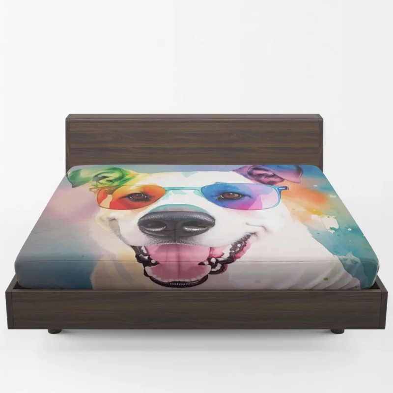 Rainbow Sunglasses Dog Watercolor Print Fitted Sheet 1