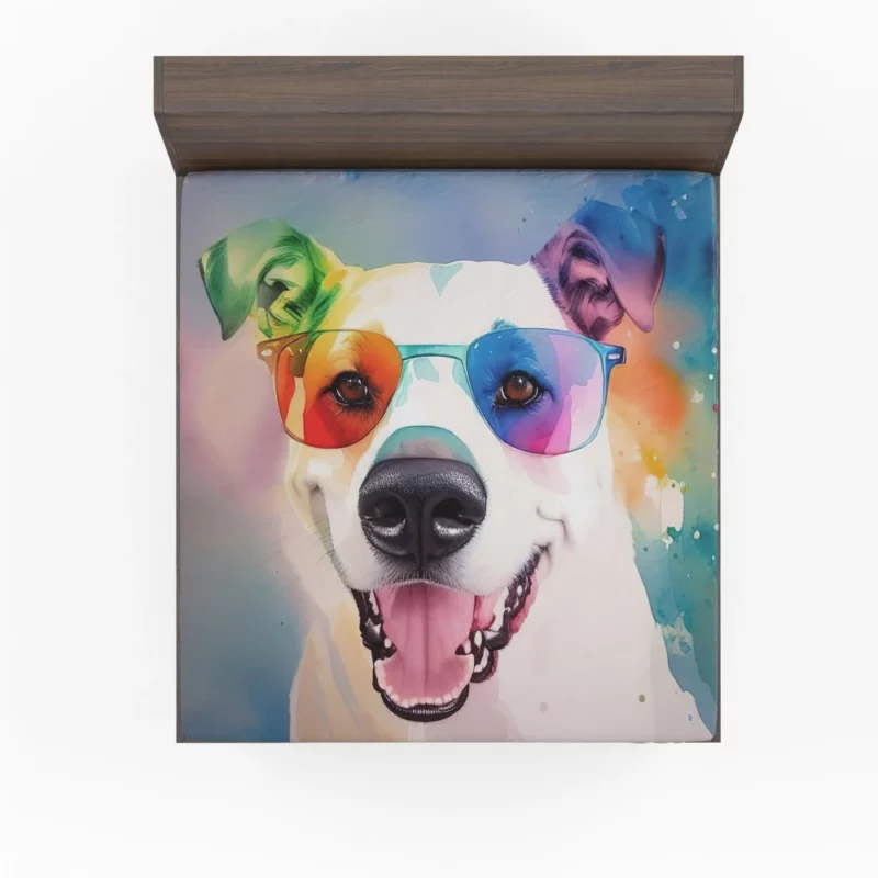 Rainbow Sunglasses Dog Watercolor Print Fitted Sheet