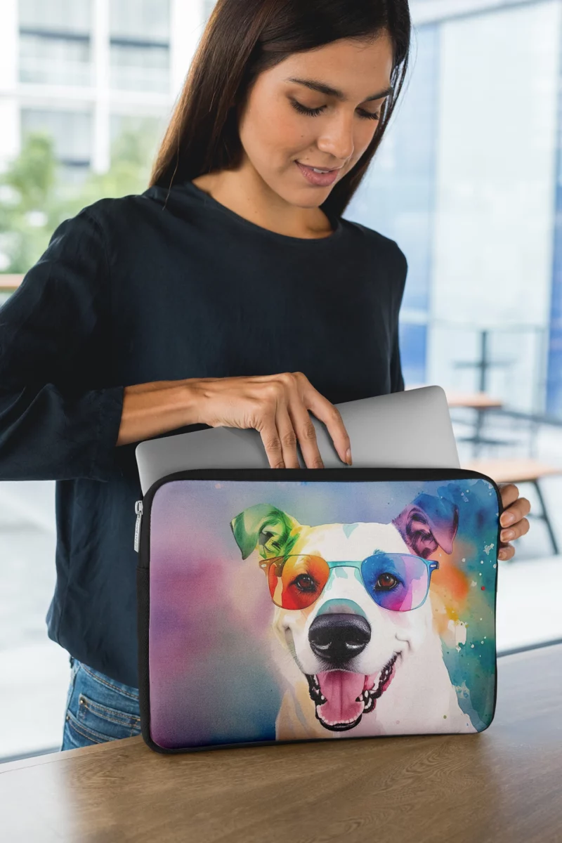 Rainbow Sunglasses Dog Watercolor Print Laptop Sleeve 1