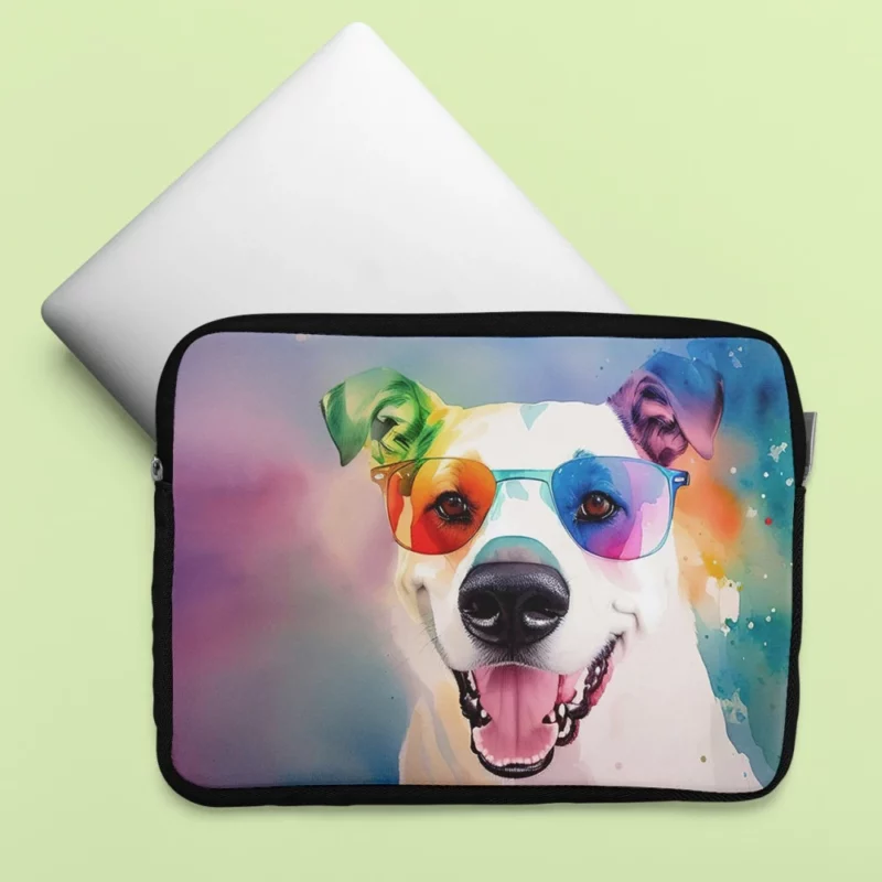 Rainbow Sunglasses Dog Watercolor Print Laptop Sleeve