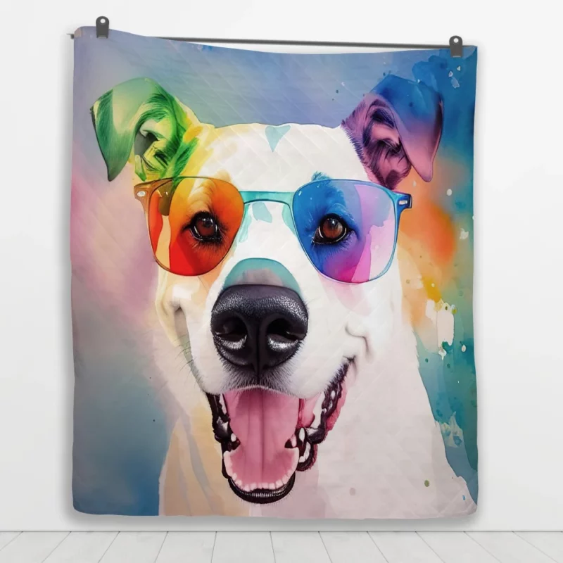 Rainbow Sunglasses Dog Watercolor Print Quilt Blanket 1