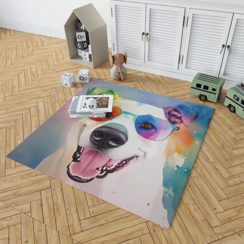 Rainbow Sunglasses Dog Watercolor Print Rug 1