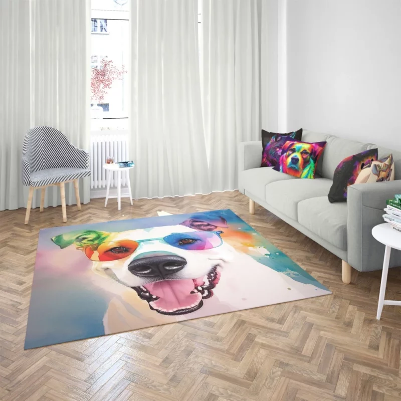 Rainbow Sunglasses Dog Watercolor Print Rug 2