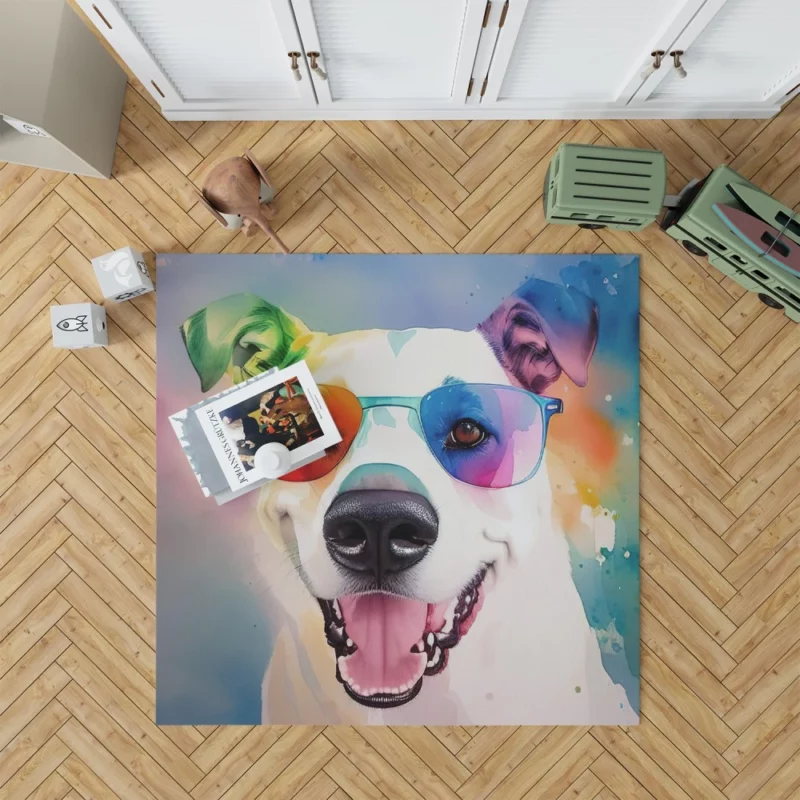 Rainbow Sunglasses Dog Watercolor Print Rug