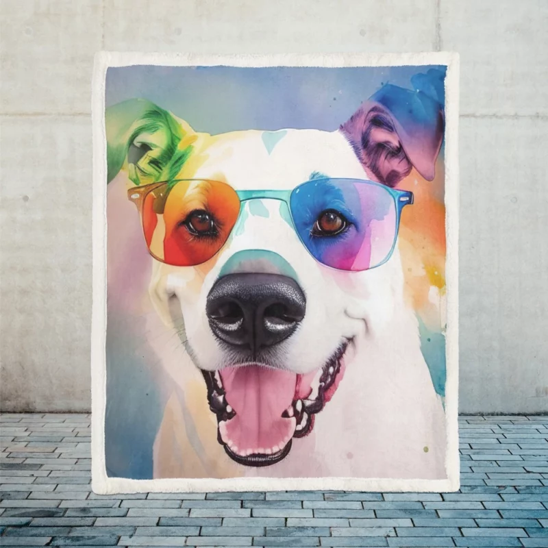 Rainbow Sunglasses Dog Watercolor Print Sherpa Fleece Blanket