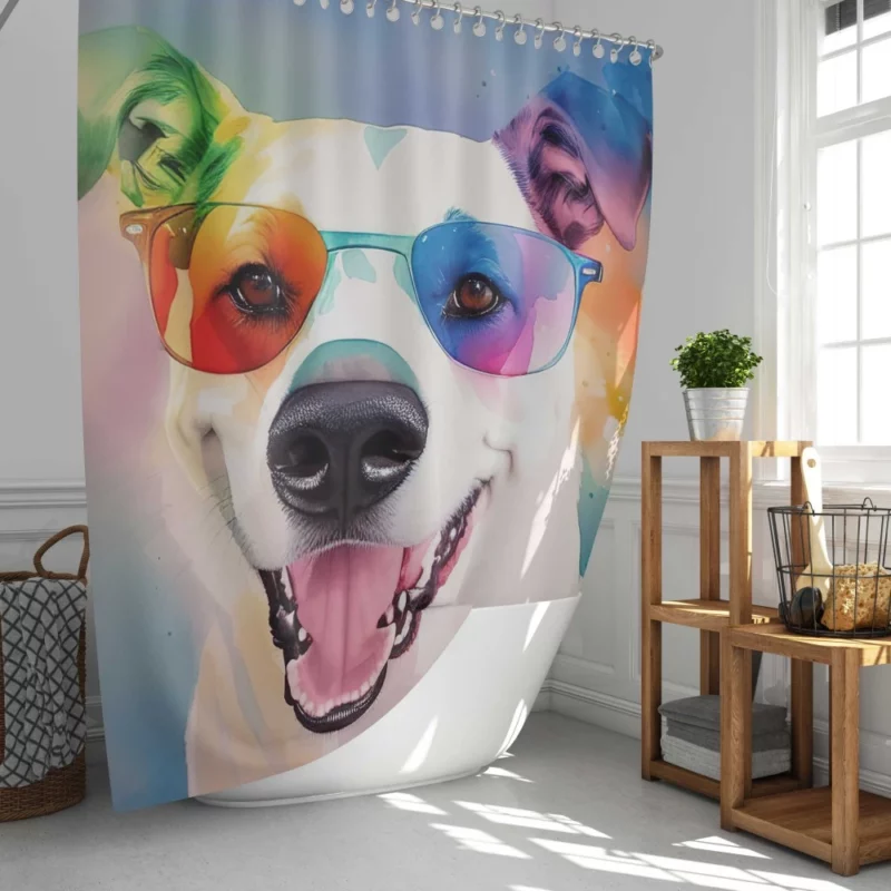 Rainbow Sunglasses Dog Watercolor Print Shower Curtain