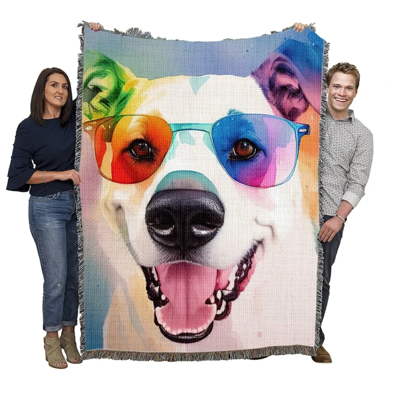 Rainbow Sunglasses Dog Watercolor Print Woven Blanket