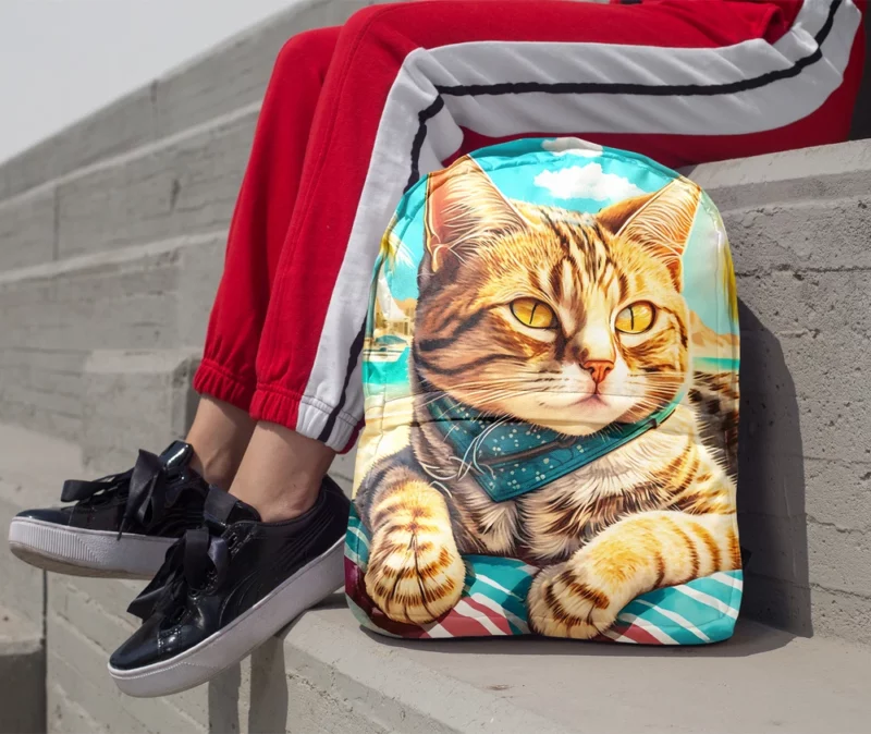 Realistic Cat Sketch on Vacation Backpack 1