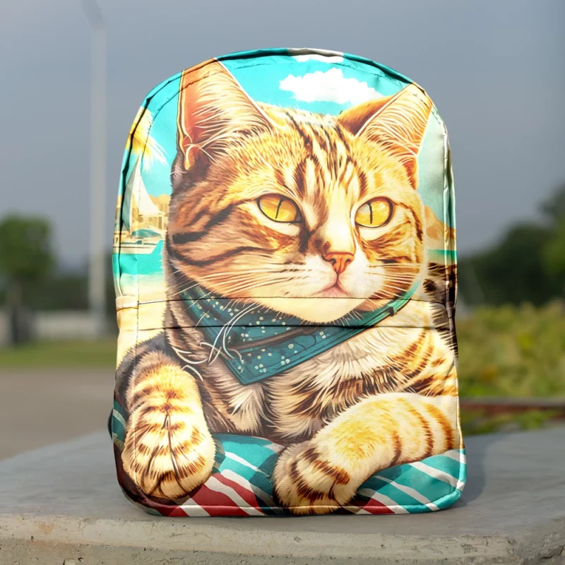 Realistic Cat Sketch on Vacation Backpack