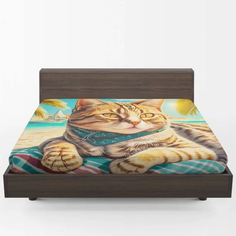 Realistic Cat Sketch on Vacation Fitted Sheet 1