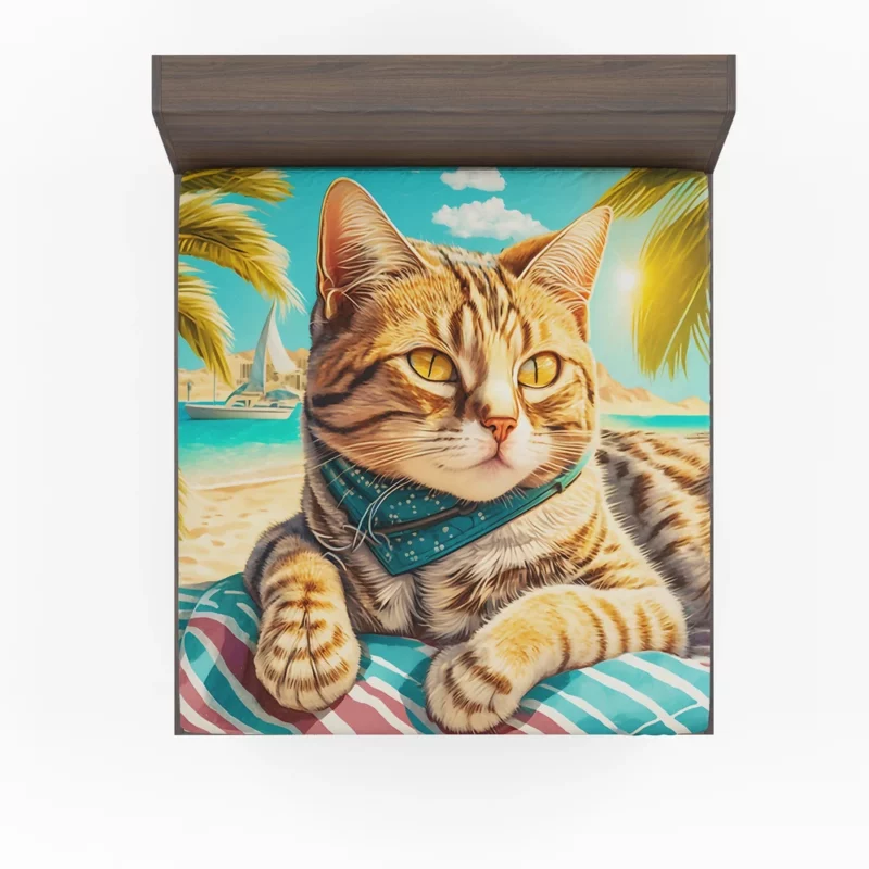 Realistic Cat Sketch on Vacation Fitted Sheet