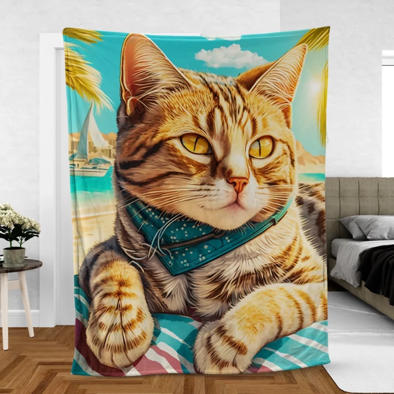 Realistic Cat Sketch on Vacation Fleece Blanket