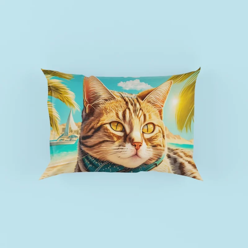 Realistic Cat Sketch on Vacation Pillow Cases