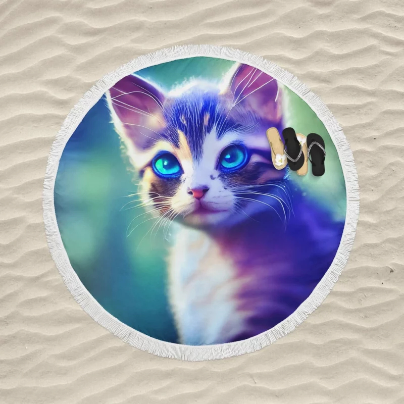 Realistic Cute Kitten Art Round Beach Towel