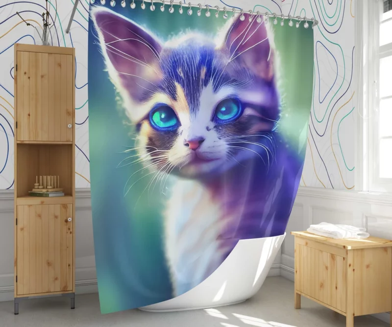 Realistic Cute Kitten Art Shower Curtain 1