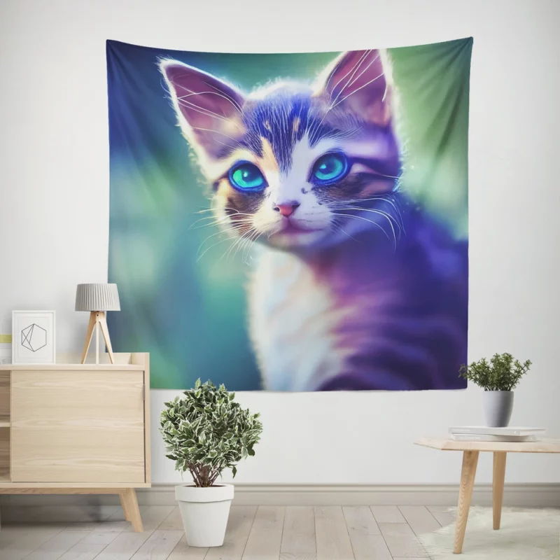 Realistic Cute Kitten Art Wall Tapestry