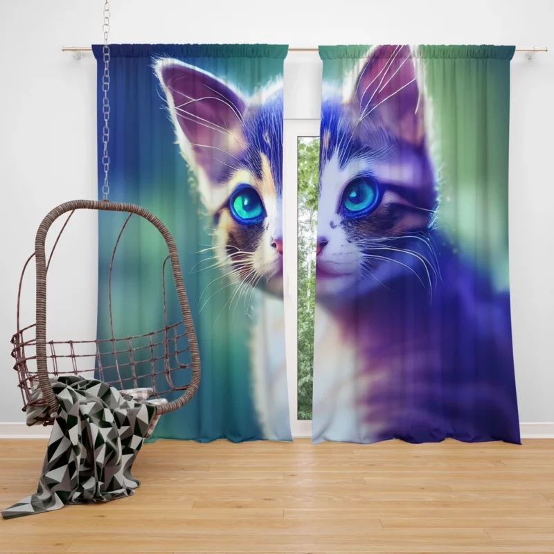 Realistic Cute Kitten Art Window Curtain