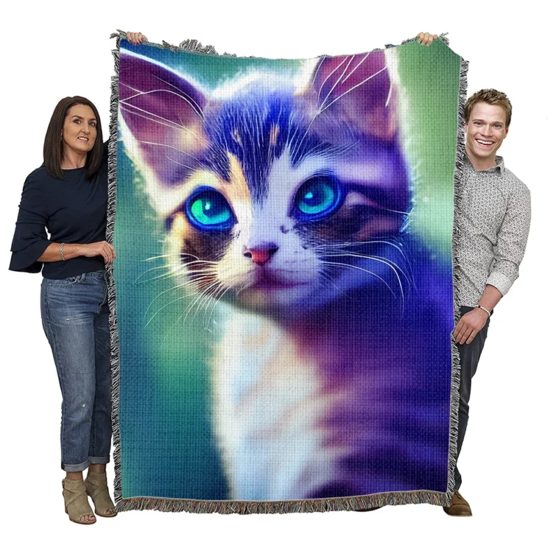 Realistic Cute Kitten Art Woven Blanket