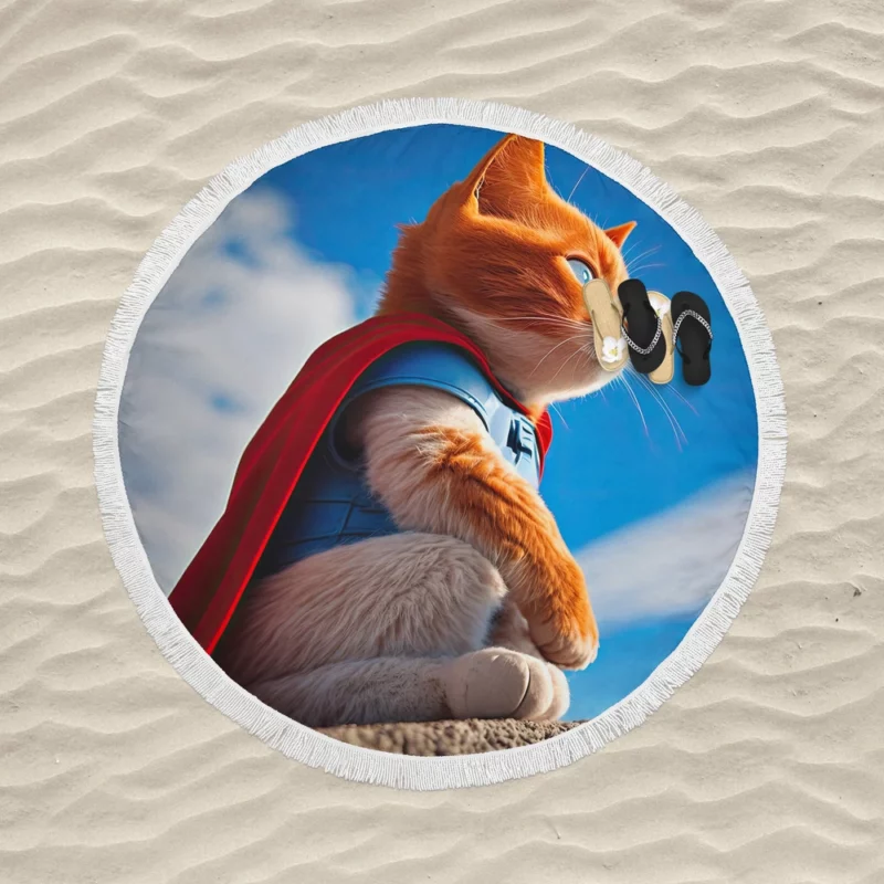 Red-Capped Kitten Superhero Round Beach Towel