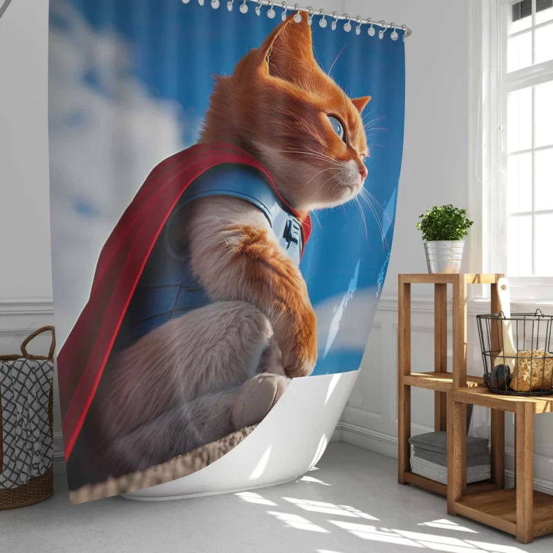 Red-Capped Kitten Superhero Shower Curtain