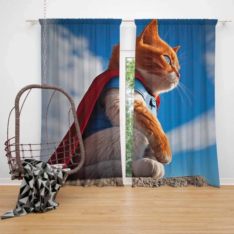 Red-Capped Kitten Superhero Window Curtain