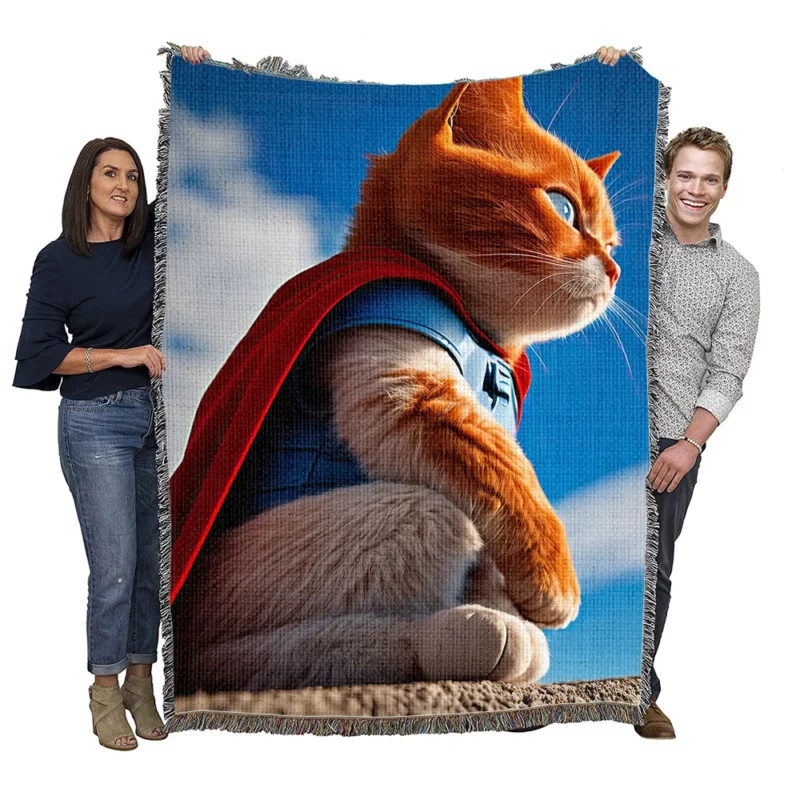 Red Capped Kitten Superhero Woven Blanket