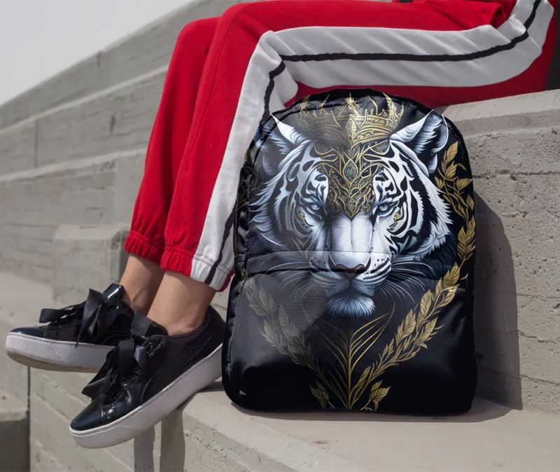 Regal White Tiger with Golden Crown Backpack 1