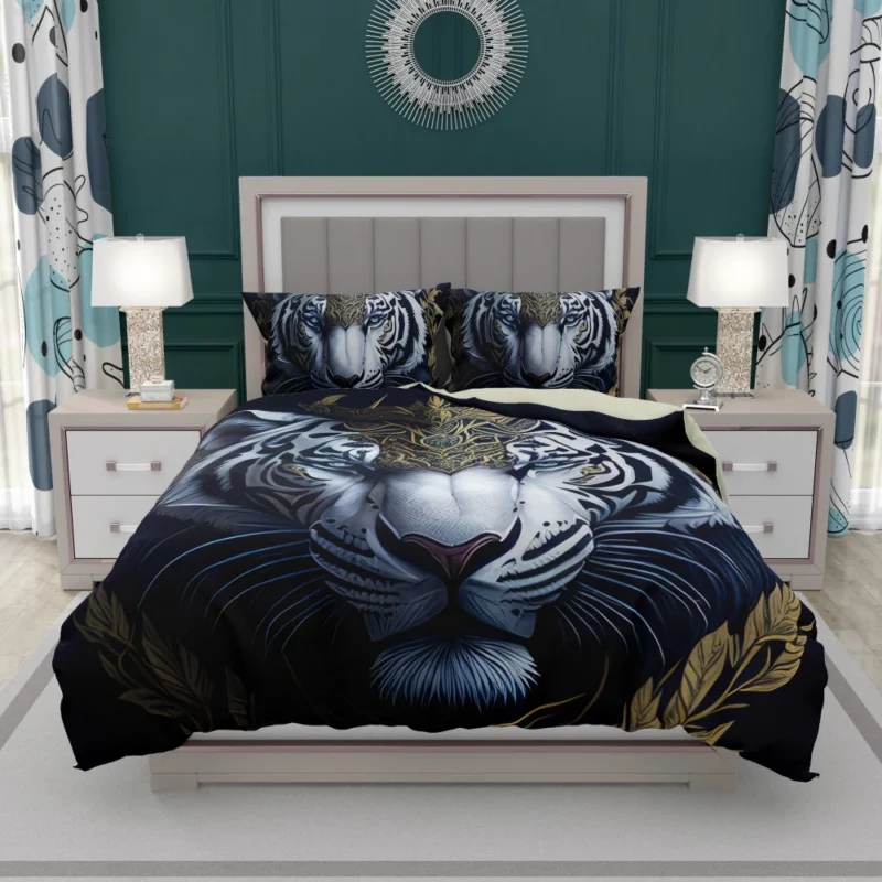 Regal White Tiger with Golden Crown Bedding Set 1