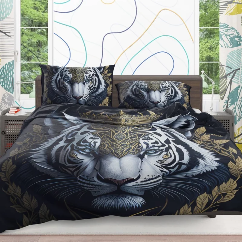 Regal White Tiger with Golden Crown Bedding Set