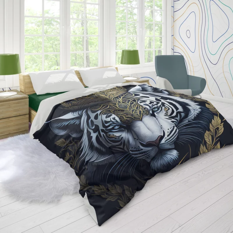 Regal White Tiger with Golden Crown Duvet Cover