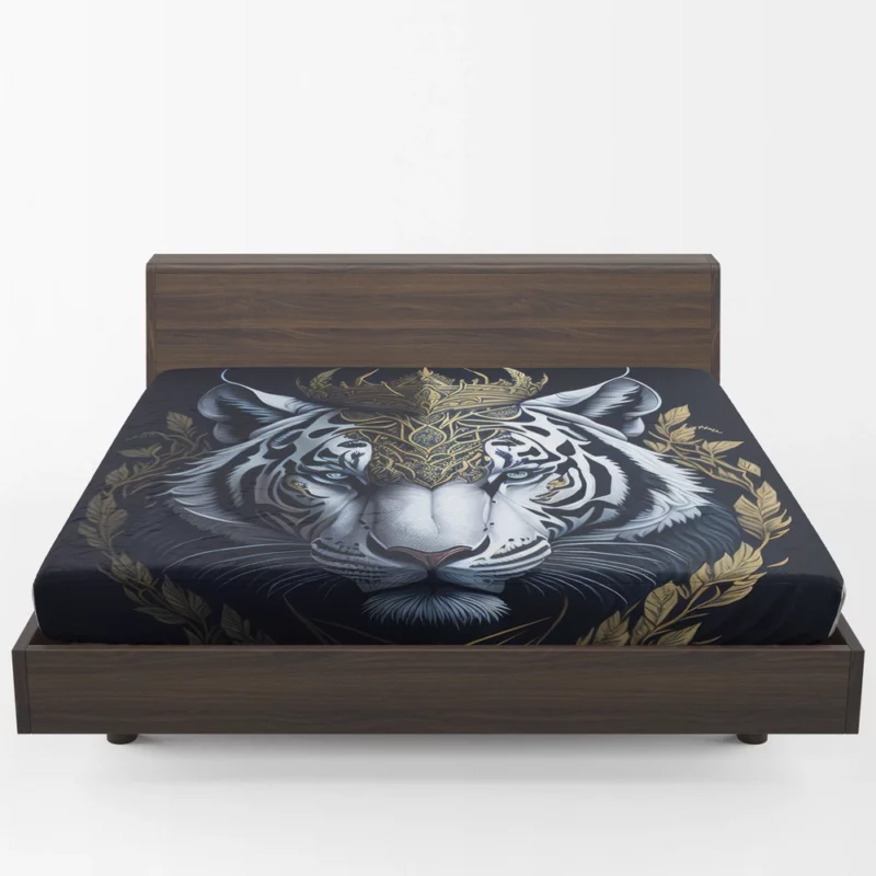 Regal White Tiger with Golden Crown Fitted Sheet 1
