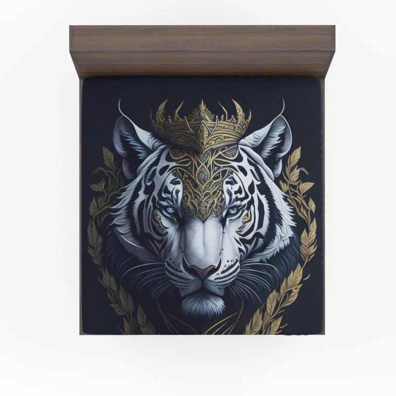 Regal White Tiger with Golden Crown Fitted Sheet