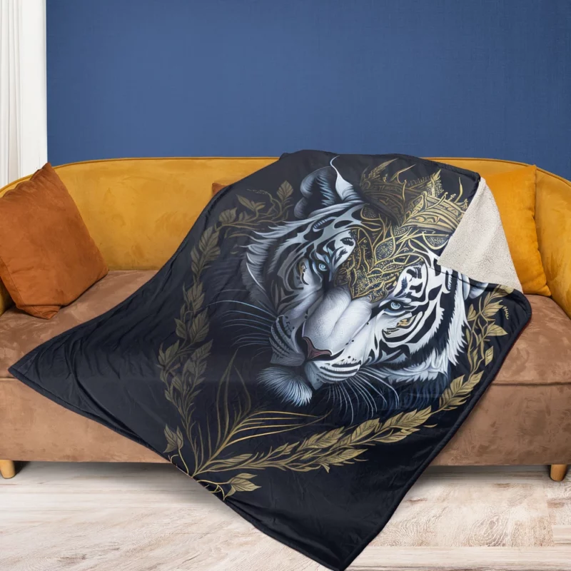 Regal White Tiger with Golden Crown Fleece Blanket 1