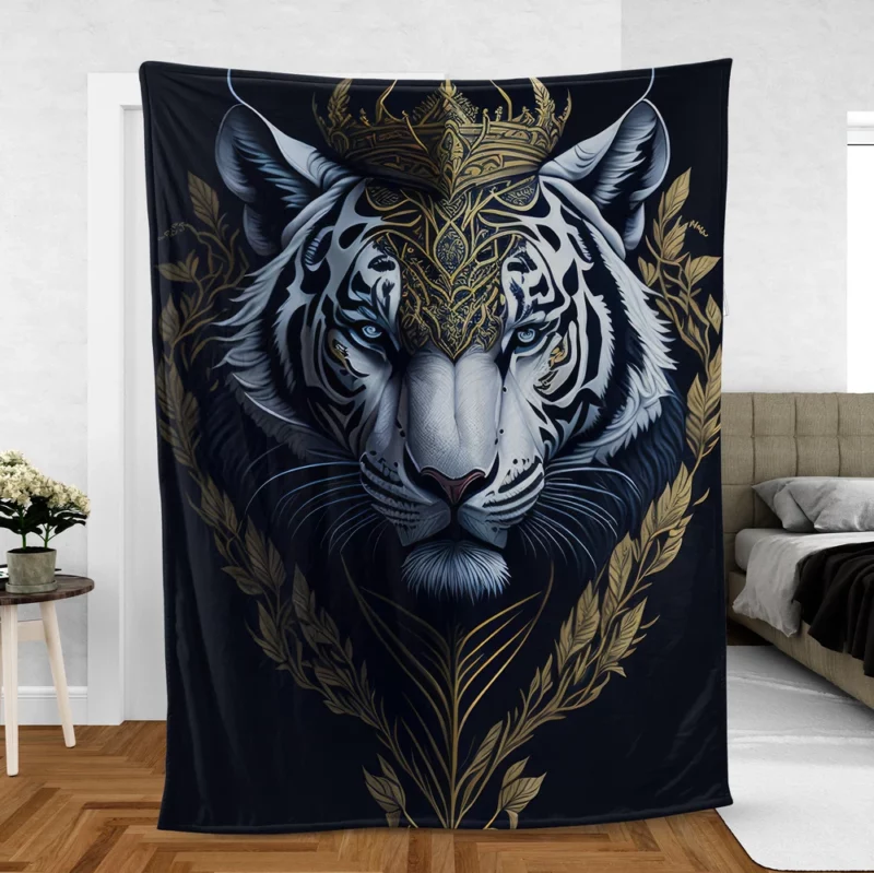 Regal White Tiger with Golden Crown Fleece Blanket