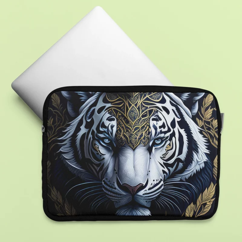 Regal White Tiger with Golden Crown Laptop Sleeve